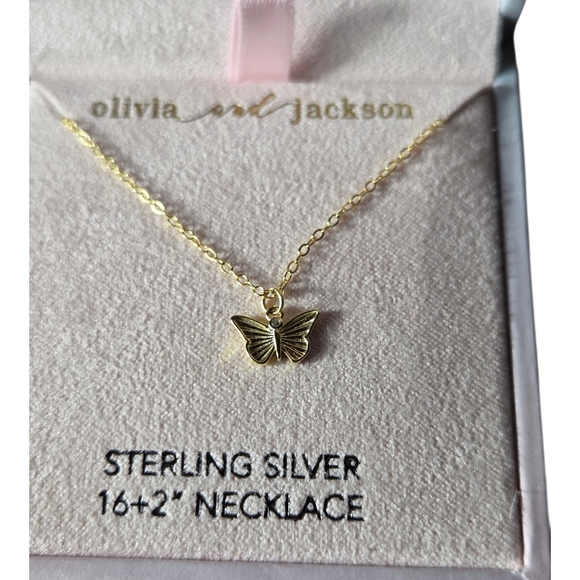 Olivia & Jackson Jewelry - Gold Tone Sterling Silver Delicate Butterfly Pendant Necklace.